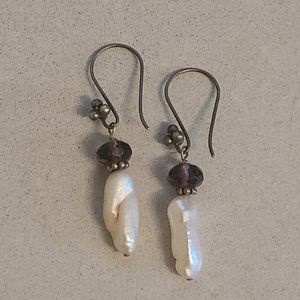 Set of Dangling Earrings with Purple Bead & Pearl Detailing